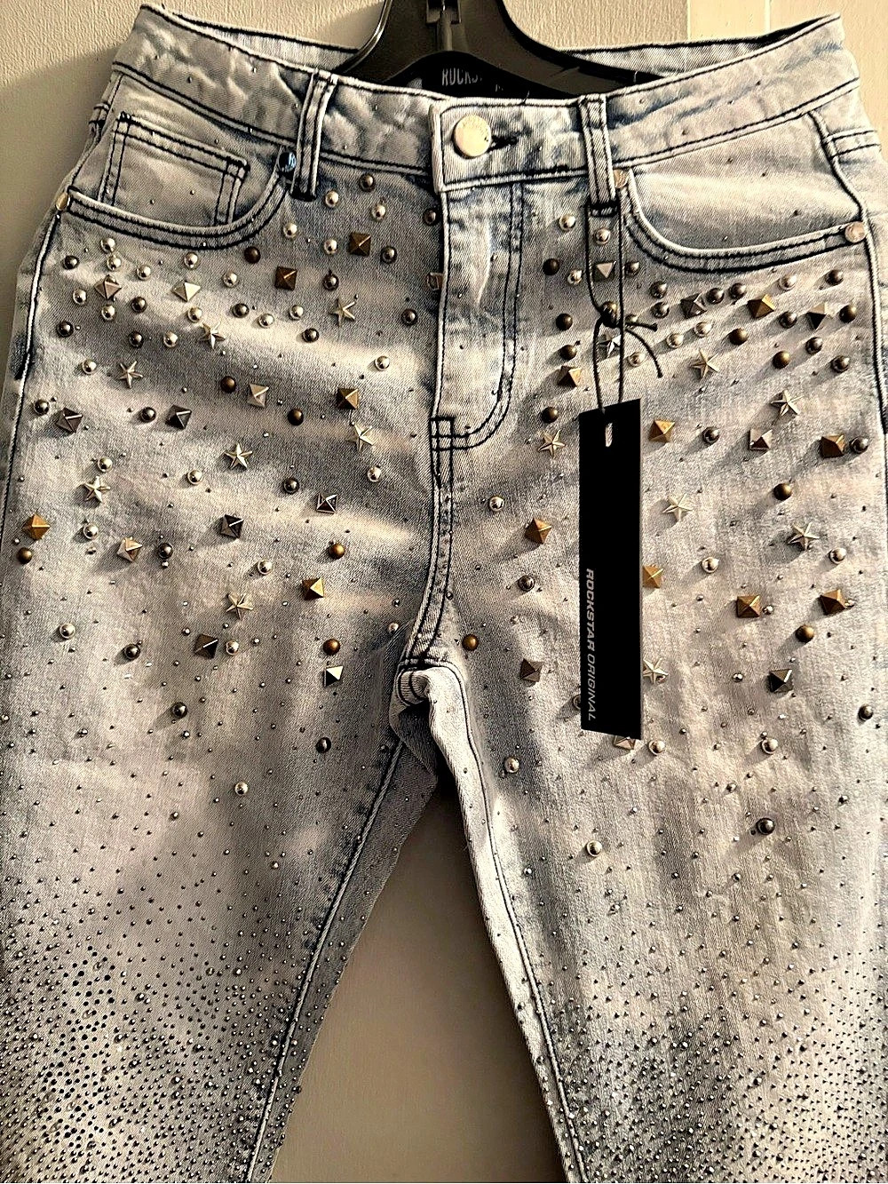 Rock Revival RSP 2201-21 Studded Skinny Jeans in Gray Waist 26 NWT